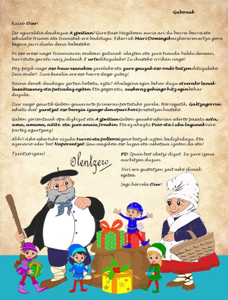 Olentzeroren gutun pertsonalizatua umeei