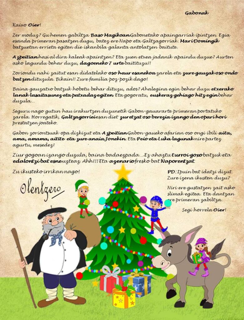 Olentzeroren gutun pertsonalizatua umeei