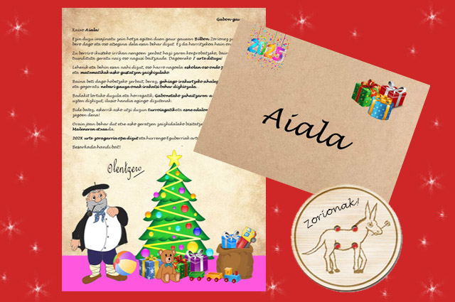 Olentzeroren Gabon-gaueko gutun pertsonalizatua umeei