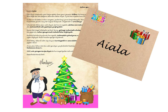 Olentzeroren Gabon-gaueko gutun pertsonalizatua umeei