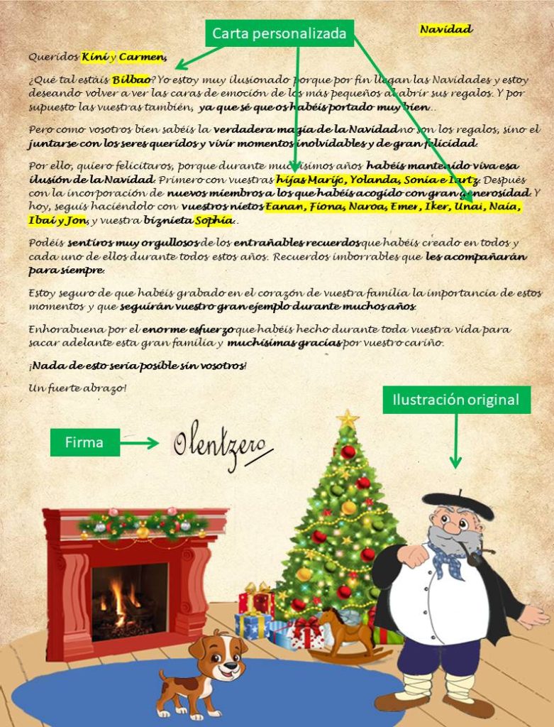 Carta de Olentzero de agradecimiento a los abuelos